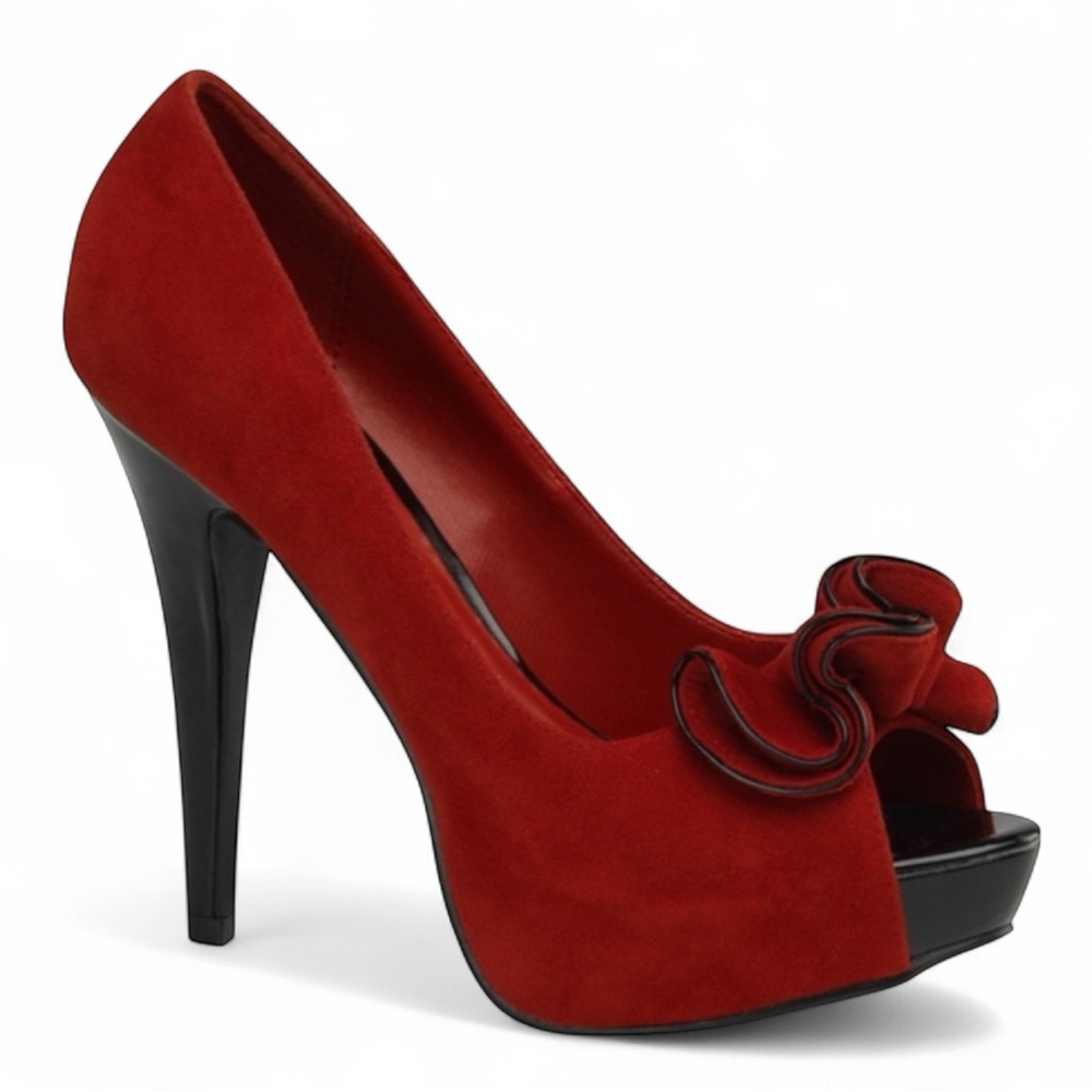 Pin Up Couture Red Suede Peep Toe Heel